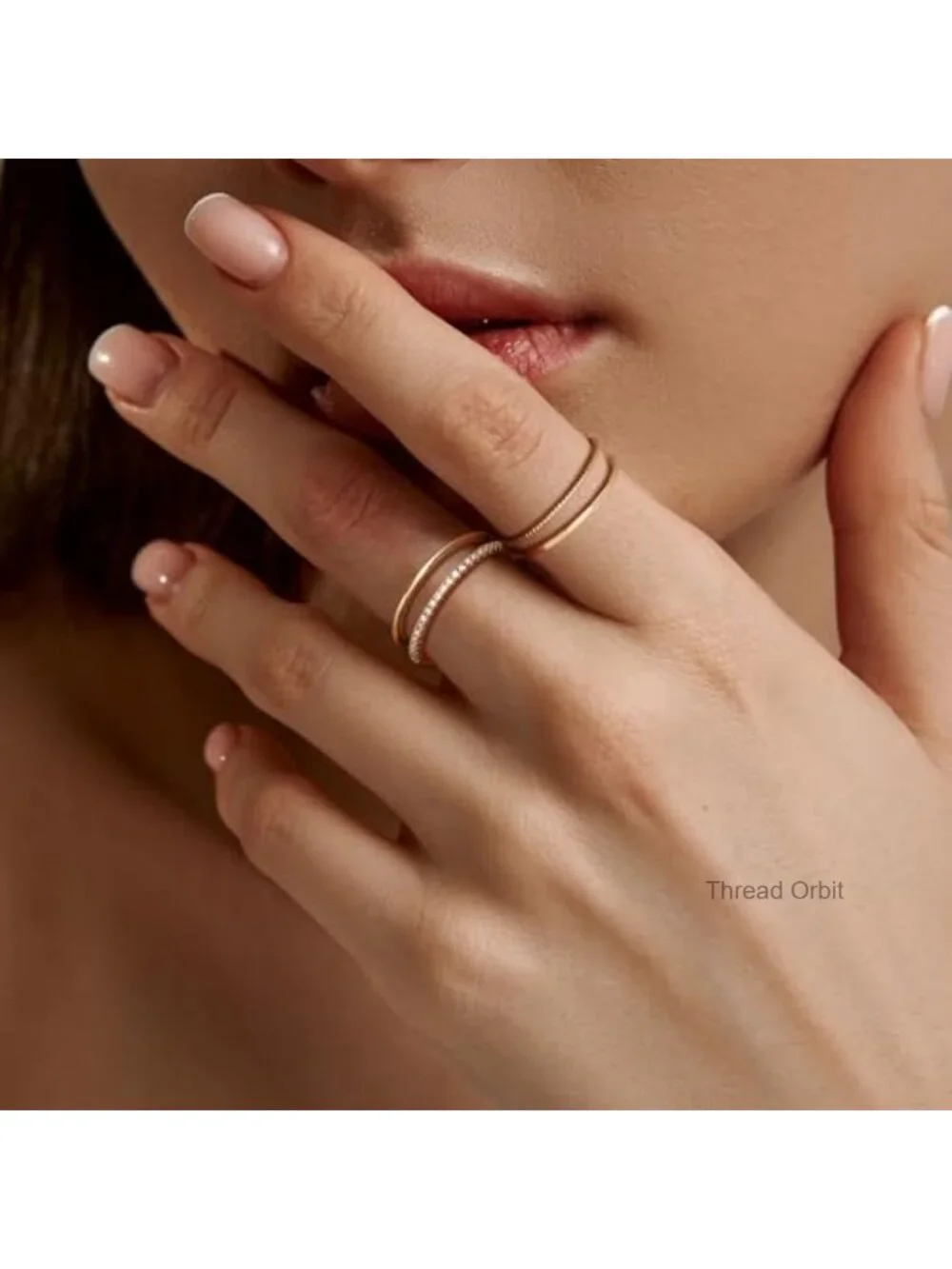 14K Gold Plated Half Cubic Zirconia Stacking Rings Set - Dainty Thin Band